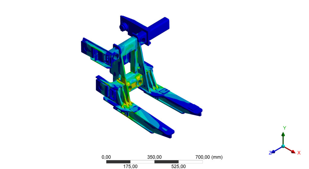 s Finite-Elemente-Simulationsmethode wurde ein Hubwagen entwickelt, der bei reduziertem Gewicht die maximale Steifigkeit erreicht. Das garantiert hohe Dynamik und beste Energieeffizienz.