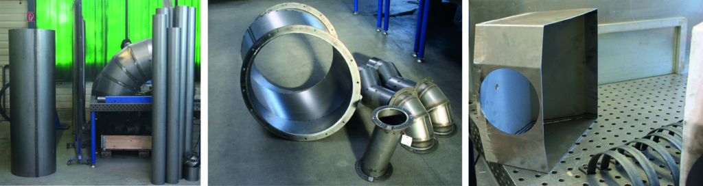 Büchel entwickelt und baut sämtliche Zubehörteile, Sonderkonstruktionen, wie komplizierte Ansaugformteile, Gehäuse, Absaughauben oder komplette Maschinenverkleidungen und Kapselungen, Rohrleitungen, Kanäle und Vorabscheider selbst.