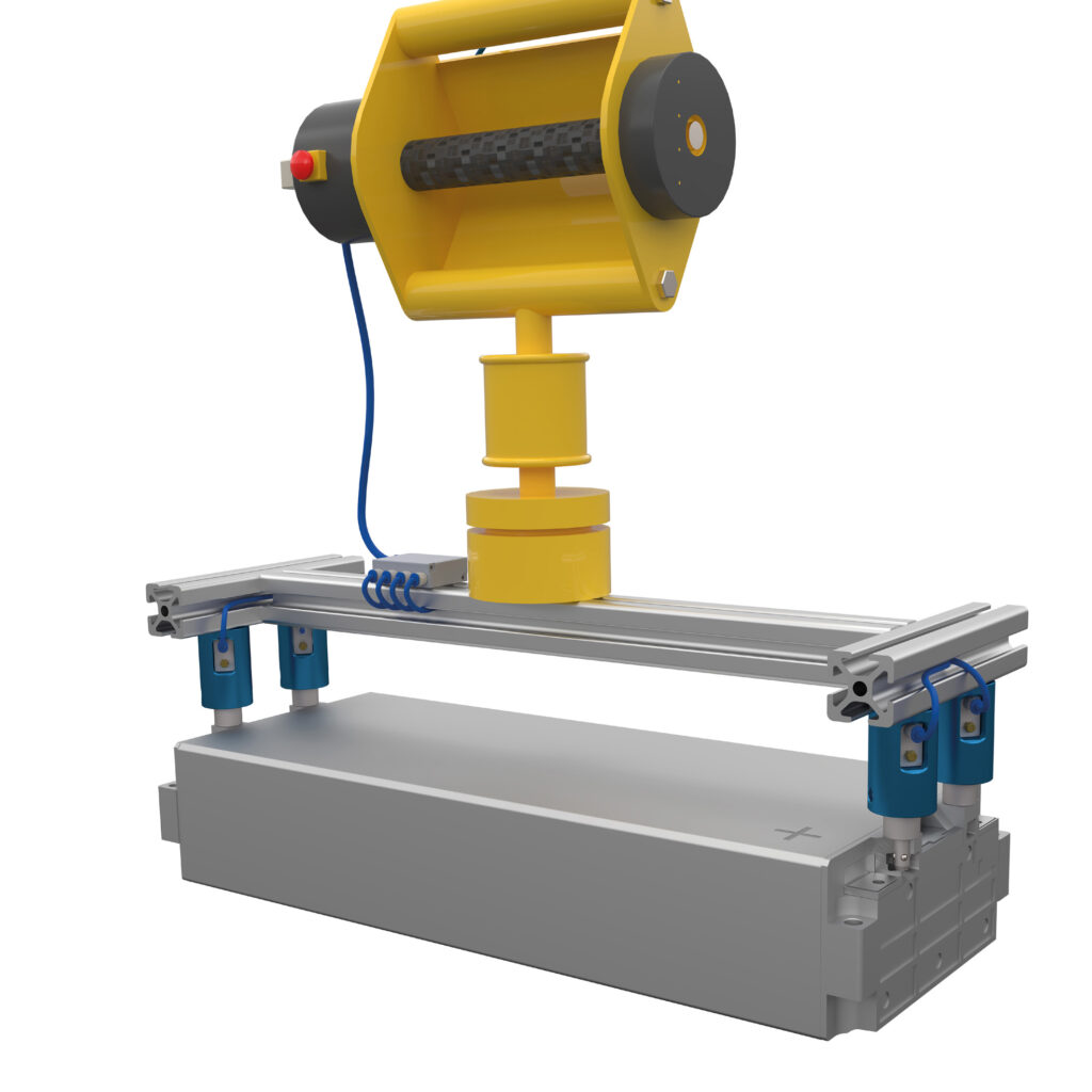 Entwickelt wurde das der neue pneumatische Kugeltragbolzen für all jene Anwendungen, bei denen Bauteile sicher bewegt, präzise positioniert und dabei möglichst wenig manuell eingegriffen werden soll. Das gehören beispielsweise automatisierte Prozesse mit Robotern oder das Handling sehr großer Bauteile.